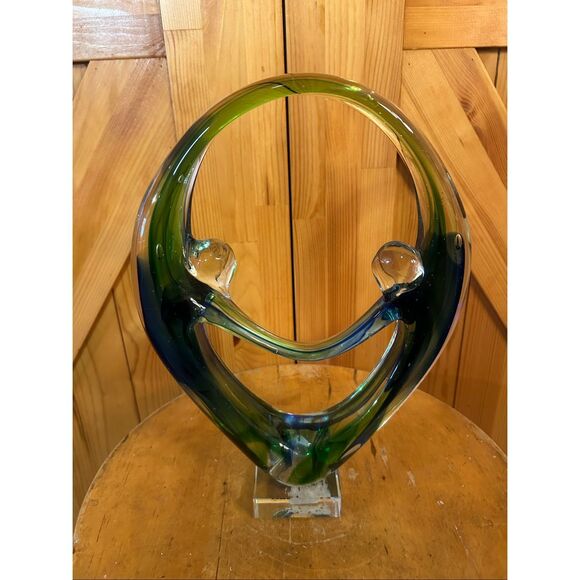 Diamond Star Corp Murano Style Hand Blown Art Glass 2 People Green Blue Eternal - Picture 1 of 9